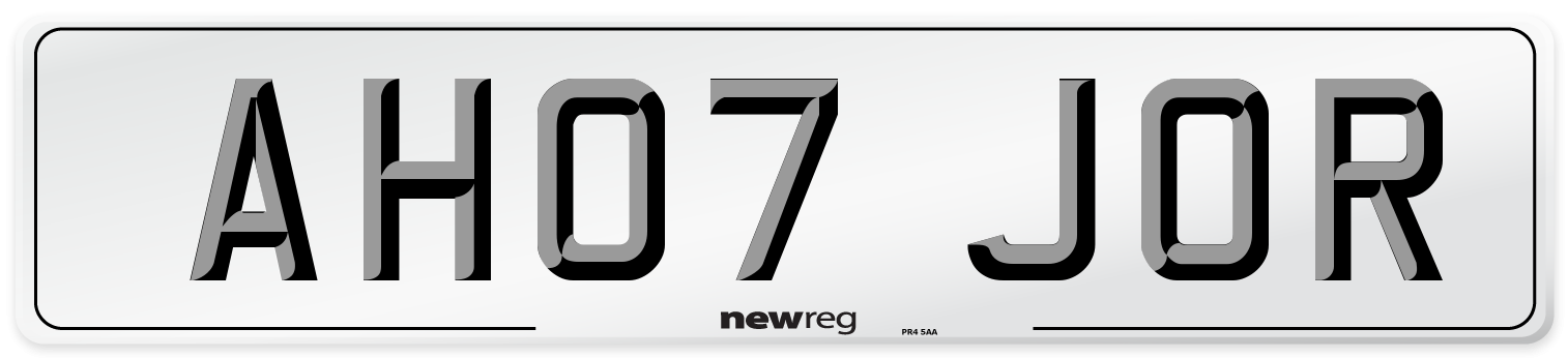 AH07 JOR Number Plate from New Reg